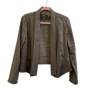 Mango 100% linen cropped blazer suit jacket unlined olive army green